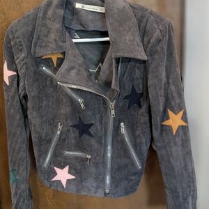 The Impeccable Pig Gray Suede Star Moto Jacket